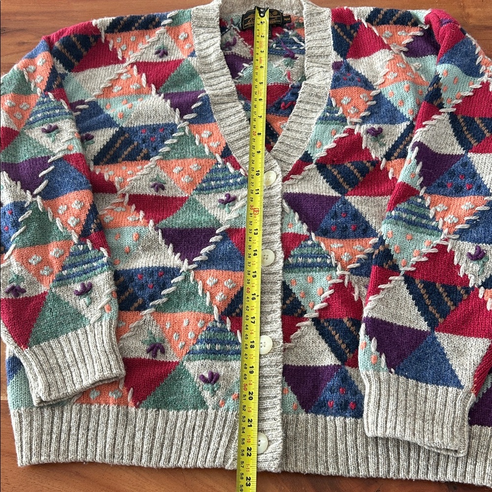Eddie Bauer Vintage Wool Patchwork Cardigan in medium geometric shapes - Picture 4 of 8